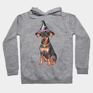 Watercolor Doberman Pinscher Dog in Witch Hat Hoodie